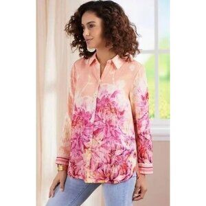 Soft Surroundings Altura Gauzy Cotton Tie-dye Tunic Blouse Women's XL Orange